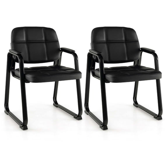 Costway Waiting Room Chair Set of 2 Upholstered Guest Conference Chair with Armrest Black