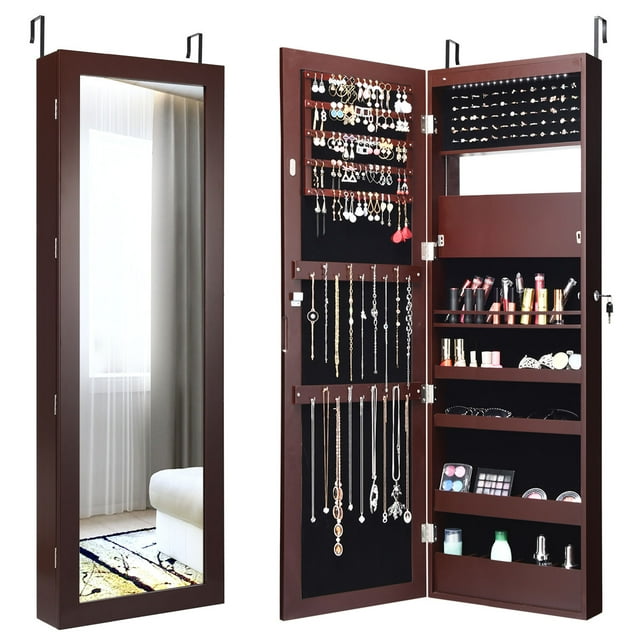 Costway Wall Door Mounted Mirror Hanging Jewelry Box Lockable