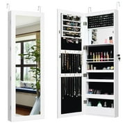 Costway Wall Door Mounted Mirror Jewelry Cabinet Organizer LED Lights White