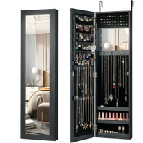 Costway Wall Door Mounted Mirrored Jewelry Cabinet Storage Organizer-Black