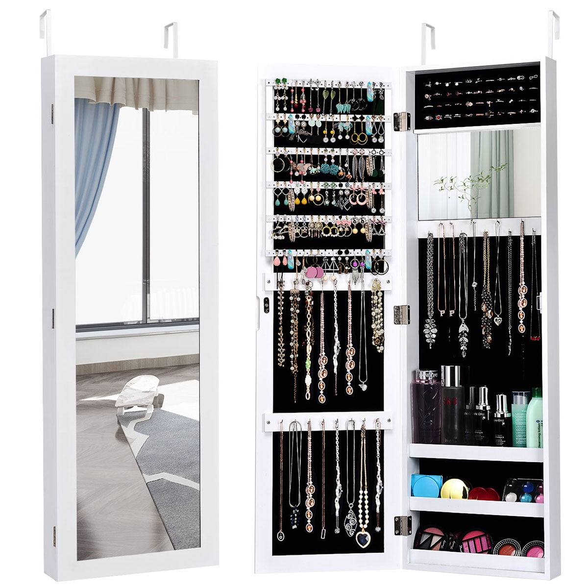 Costway Wall-Mounted Full-Length Mirrored Cabinet: Jewelry Storage ...