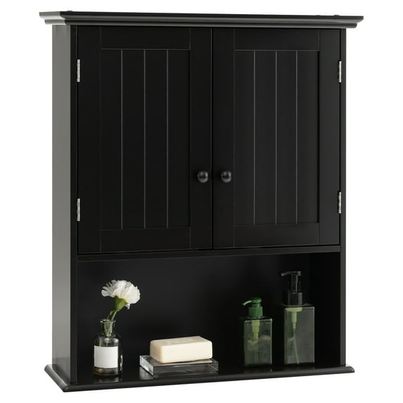Costway Wall Mount Bathroom Cabinet Wooden Medicine Cabinet Storage Organizer Black