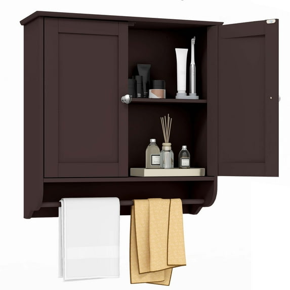 Costway, Brown, P2 MDF, Wall Mounted Medicine Cabinet, 24.00 x 8.00 x 24.00 Inches