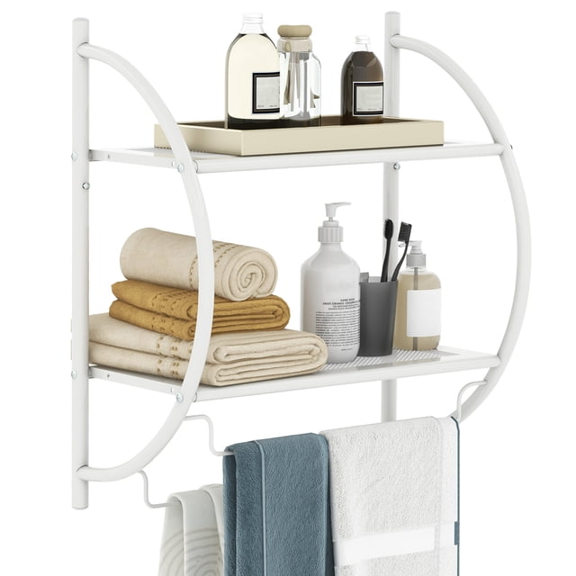 Costway Wall Mounted Bathroom Shelf with 2 Tier Bathroom Towel Rack 2 ...