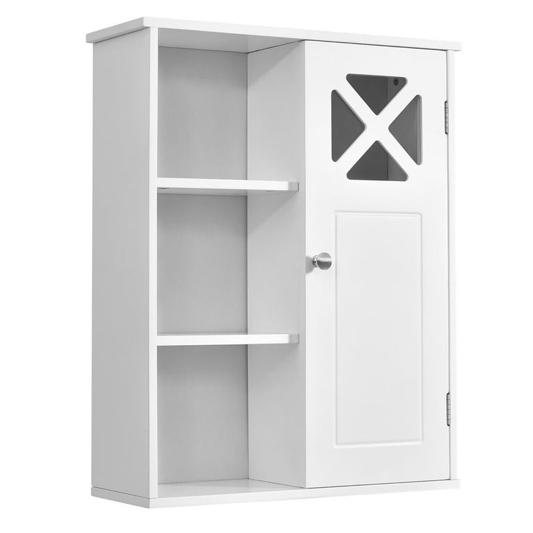 2-Door Wall Mount Bathroom Storage Cabinet with Open Shelf - Costway