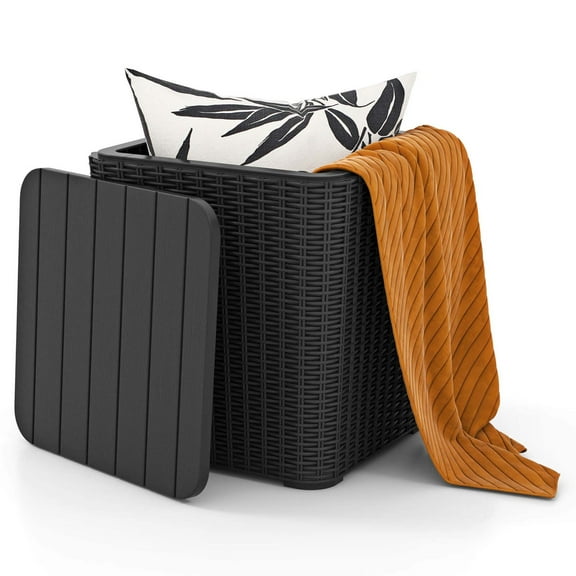 Costway Water-proof 11.5 Gallon Deck Box with Removable Lid Storage Container Side Table, Black