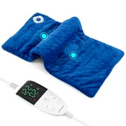 Costway Weighted Heating Pad with 2 Massagers Massaging Vibration 5 Heating Levels 9 Modes Blue