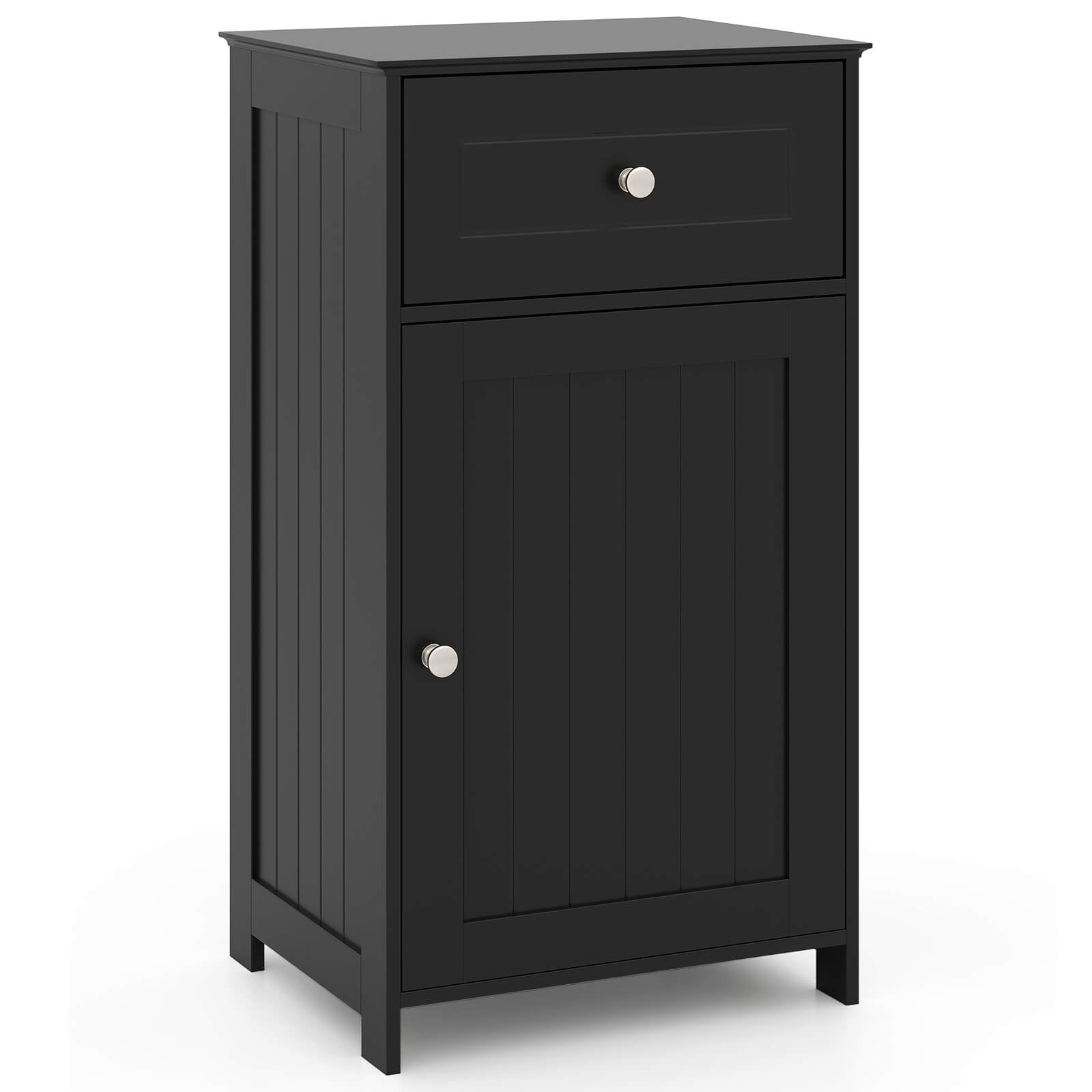 Costway White Floor Storage Cabinet Bathroom Organizer Cupboard Drawer Shelf Bath Towel Black