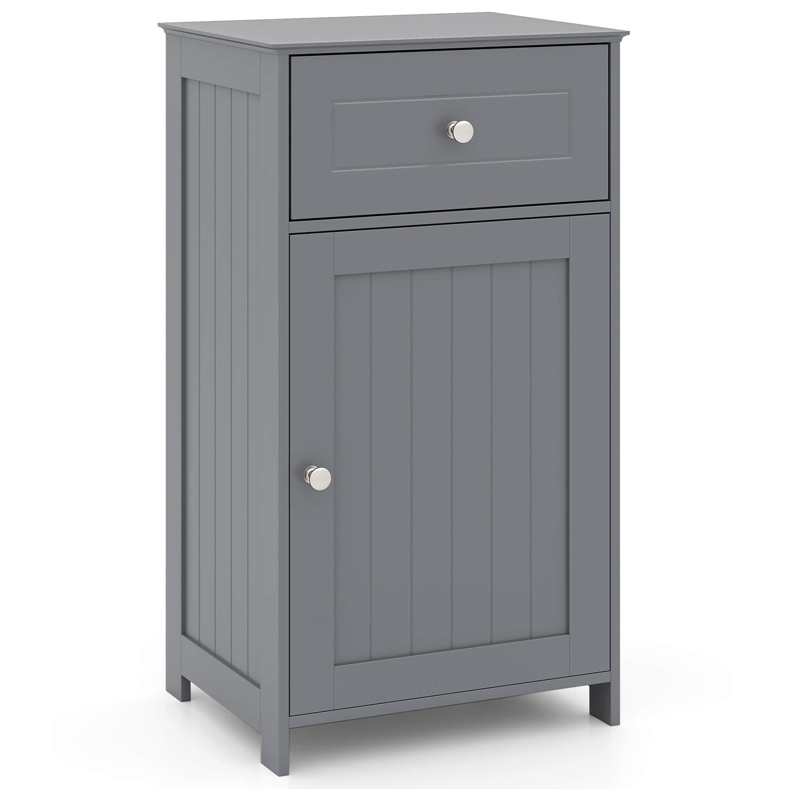 Costway White Floor Storage Cabinet Bathroom Organizer Cupboard Drawer Shelf Bath Towel Gray