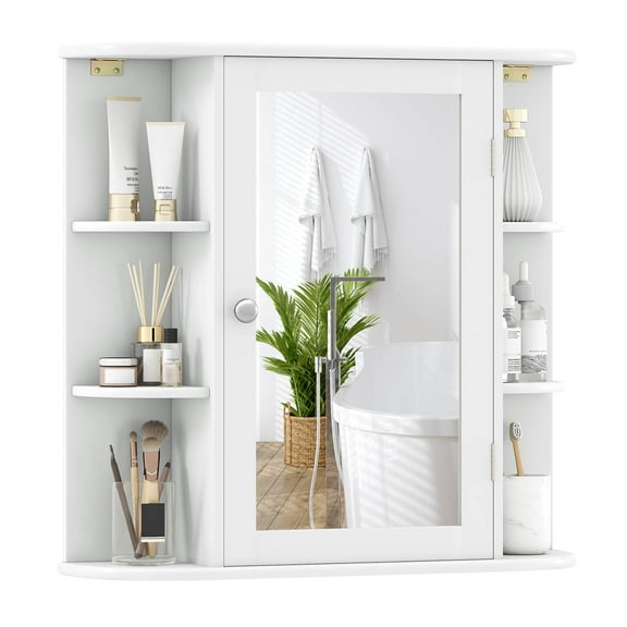 Costway, White, Medium Density Fiberboard, Multipurpose Mount Wall Surface Cabinet Mirror Glass, 26.00 x 6.50 x 23.50 Inches