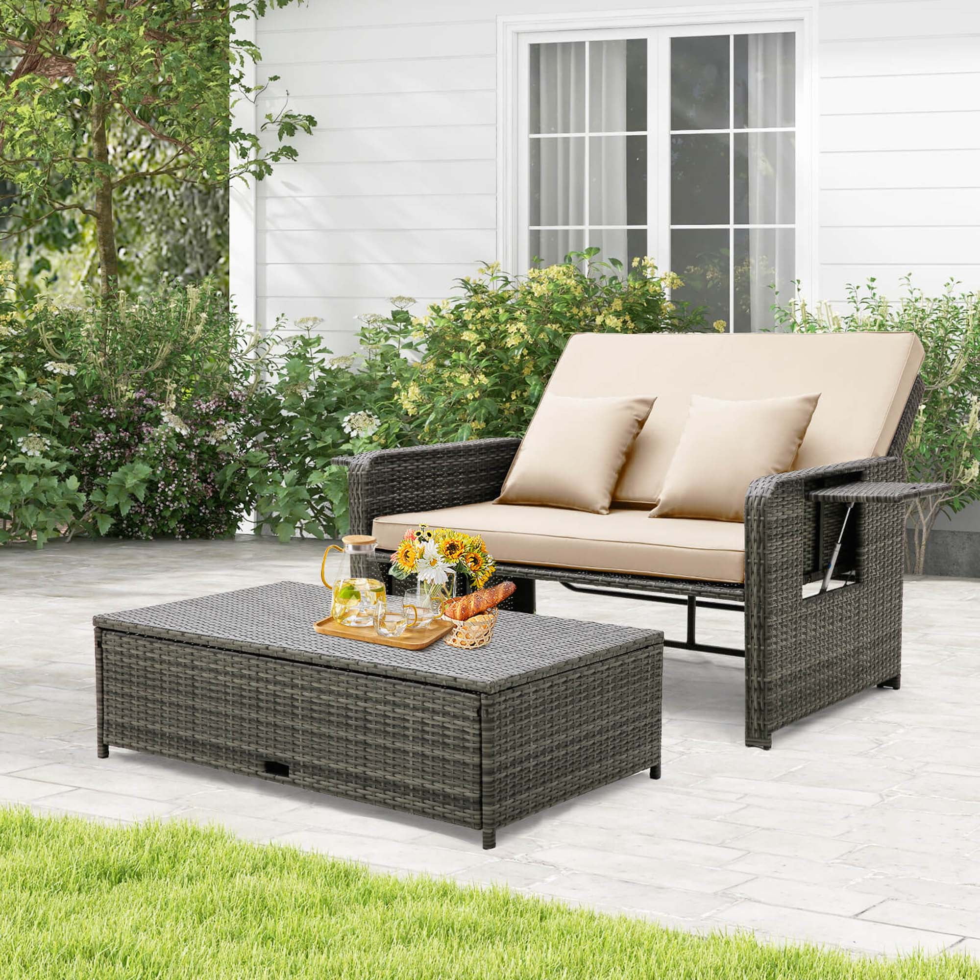 Patio loveseat with ottoman discount