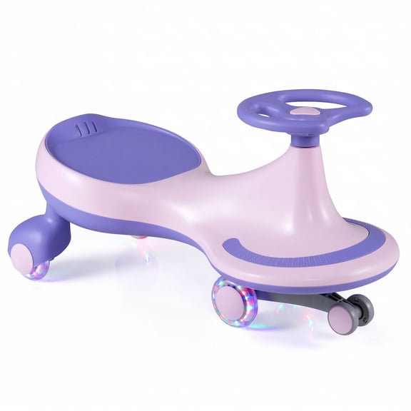 Costway Wiggle Car Ride On Toy, Swing Car with Silent LED Flashing Wheels for Toddlers Boys & Girls Ages 2 and Up Pink+Purple