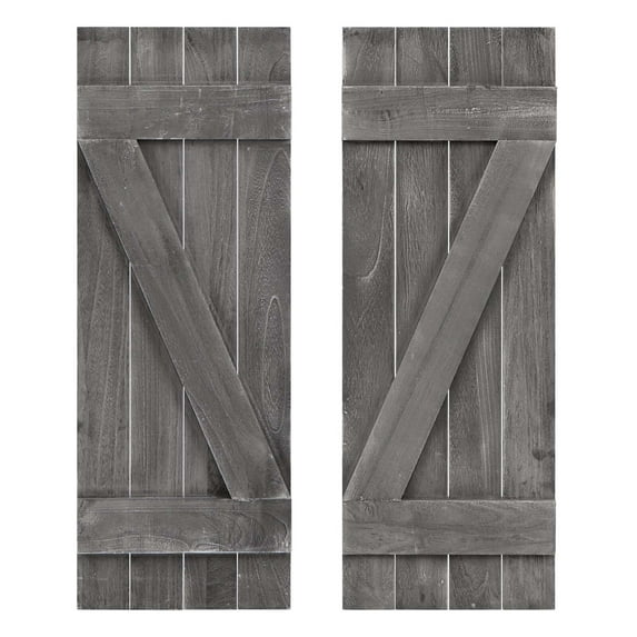 Costway Window Shutter 2 PCS Reclaimed Paulownia Wood Wall Decor with Antiqued Surface Dark Grey