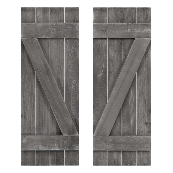 Costway Window Shutter 2 PCS Reclaimed Paulownia Wood Wall Decor with Antiqued Surface Dark Grey