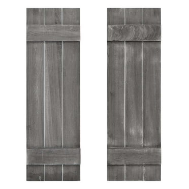 Costway Window Shutter Set of 2 Reclaimed Paulownia Wood Wall Decor with Antiqued Surface Dark Grey