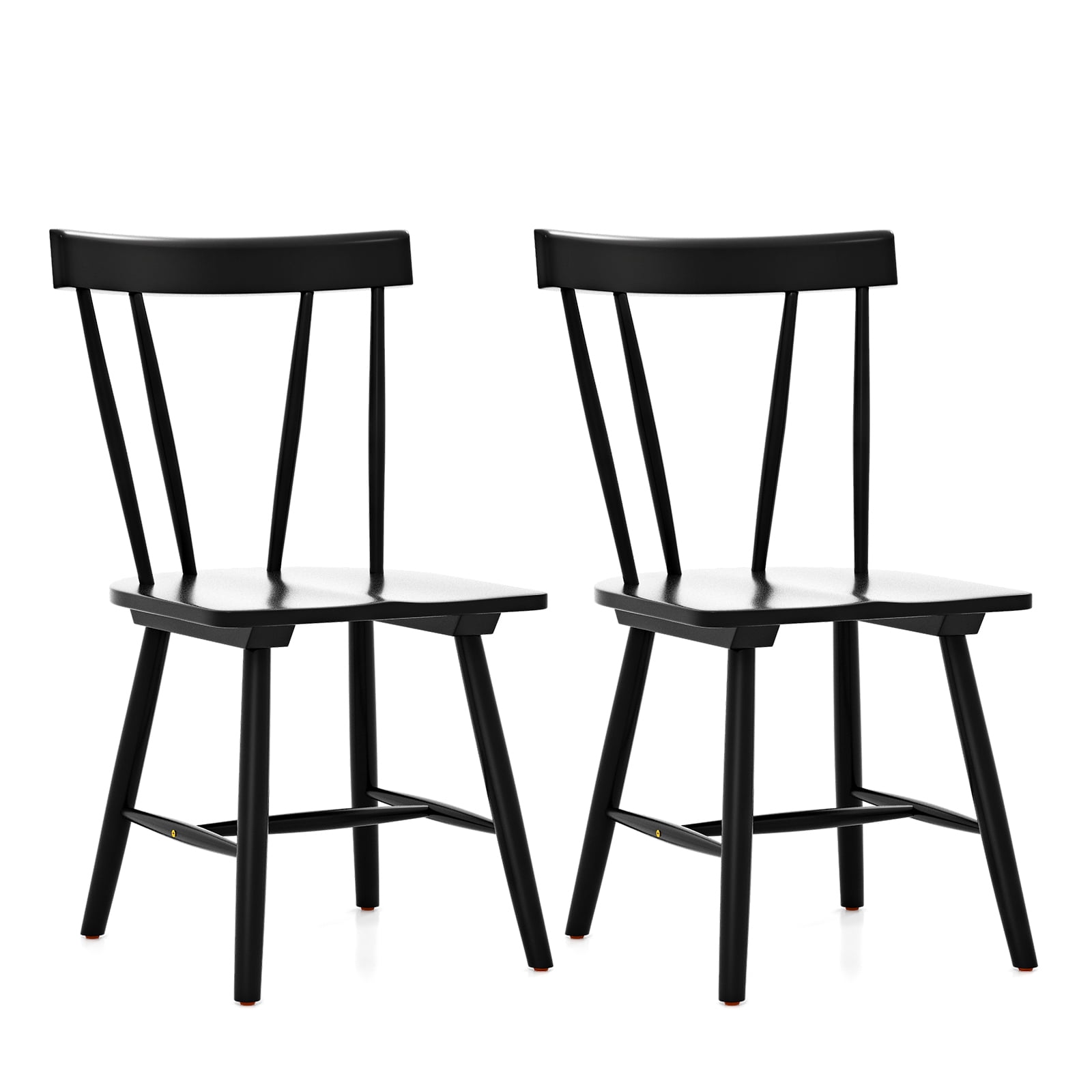 Black High Back Windsor Wood Dining Chairs Set of 2