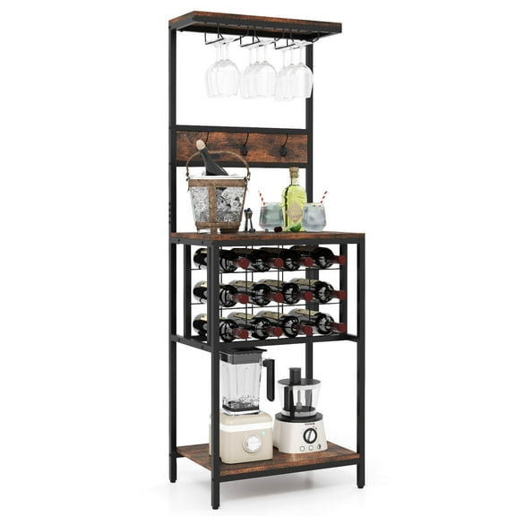 Costway Wine Rack Freestanding Floor with Countertop Wine and Glass Holder Wine Shelf