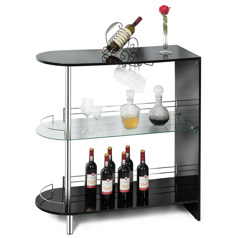 Costway Wine Rack Unit w Tempered Glass Shelf Glass Holders