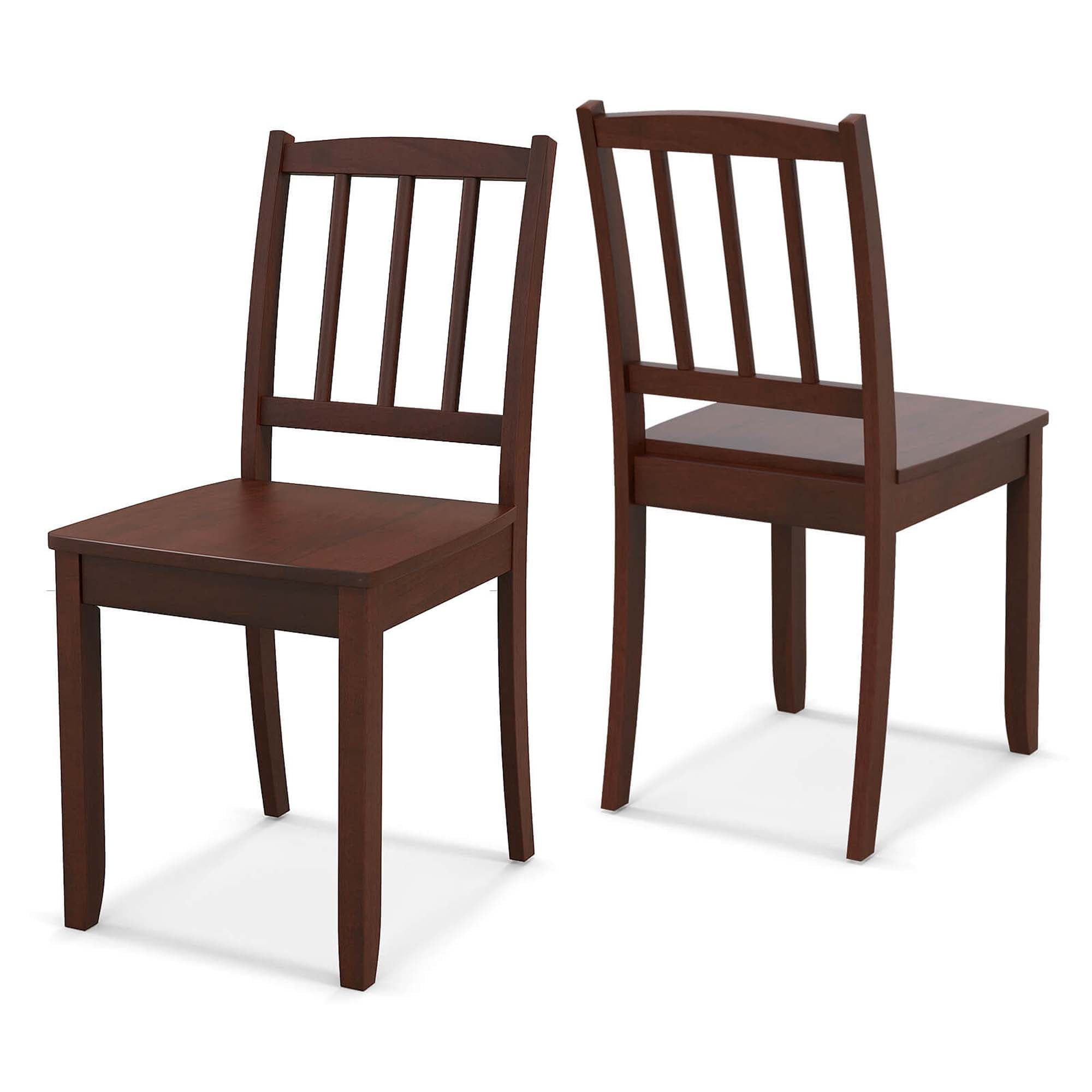 Costway Wood Dining Chair Set of 2 with Rubber Wood Legs Curved Backrest for Kitchen Brown