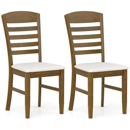 Costway - Wood Dining Chairs Set of 2 Fabric Upholstered Side Chairs with Rubber Wood Frame - Brown