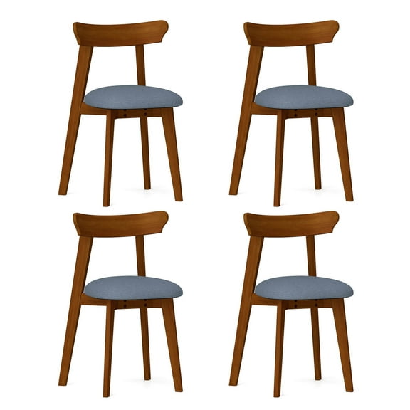 Costway Wood Dining Chairs Set of 4 with Rubber Wood Frame Padded Seat & Curved Backrest
