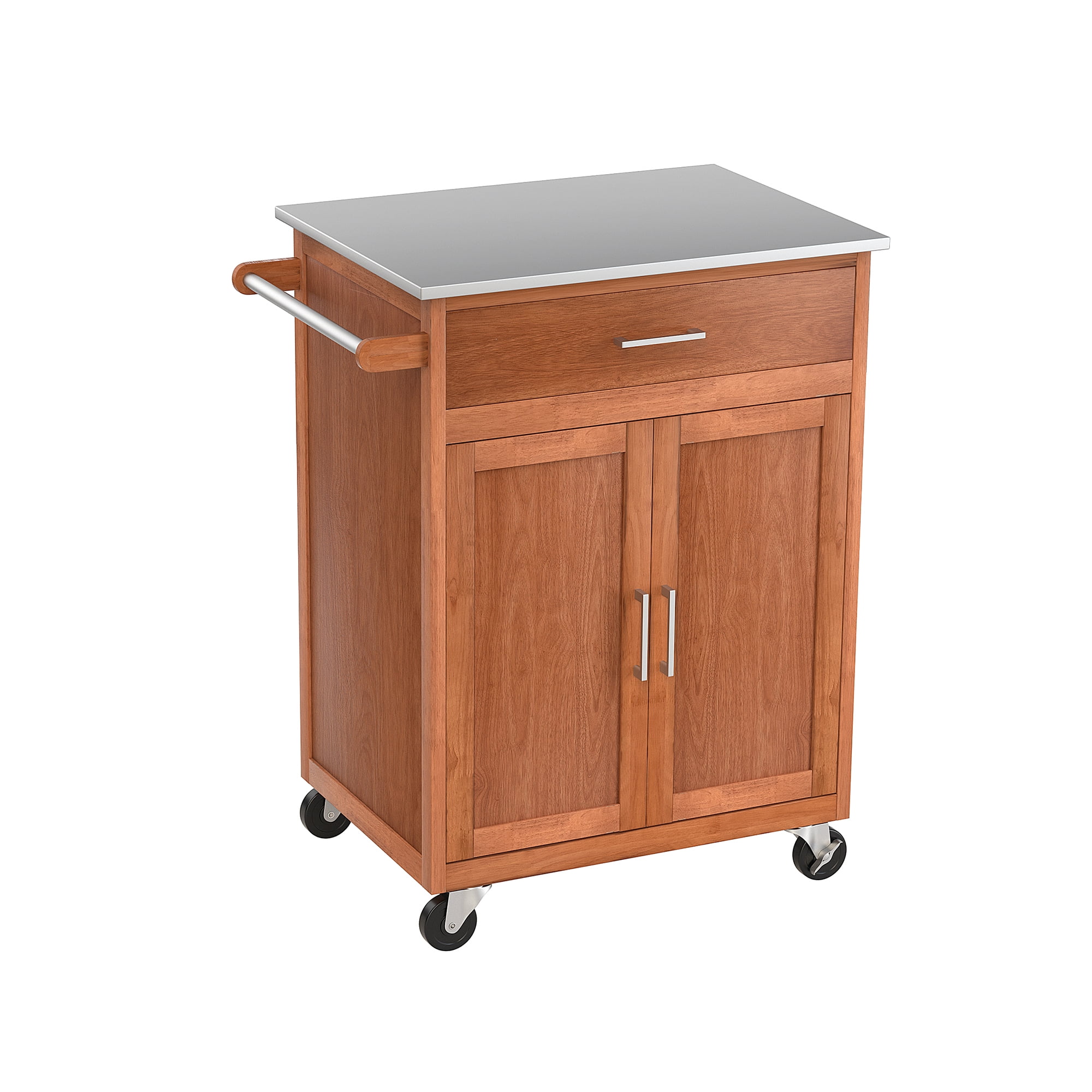Costway Wood Kitchen Trolley with Stainless Steel Top, Drawer and Shelf