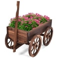 thumbnail image 1 of Costway Wood Wagon Flower Planter Pot Stand W/Wheels Home Garden Outdoor Decor, 1 of 11