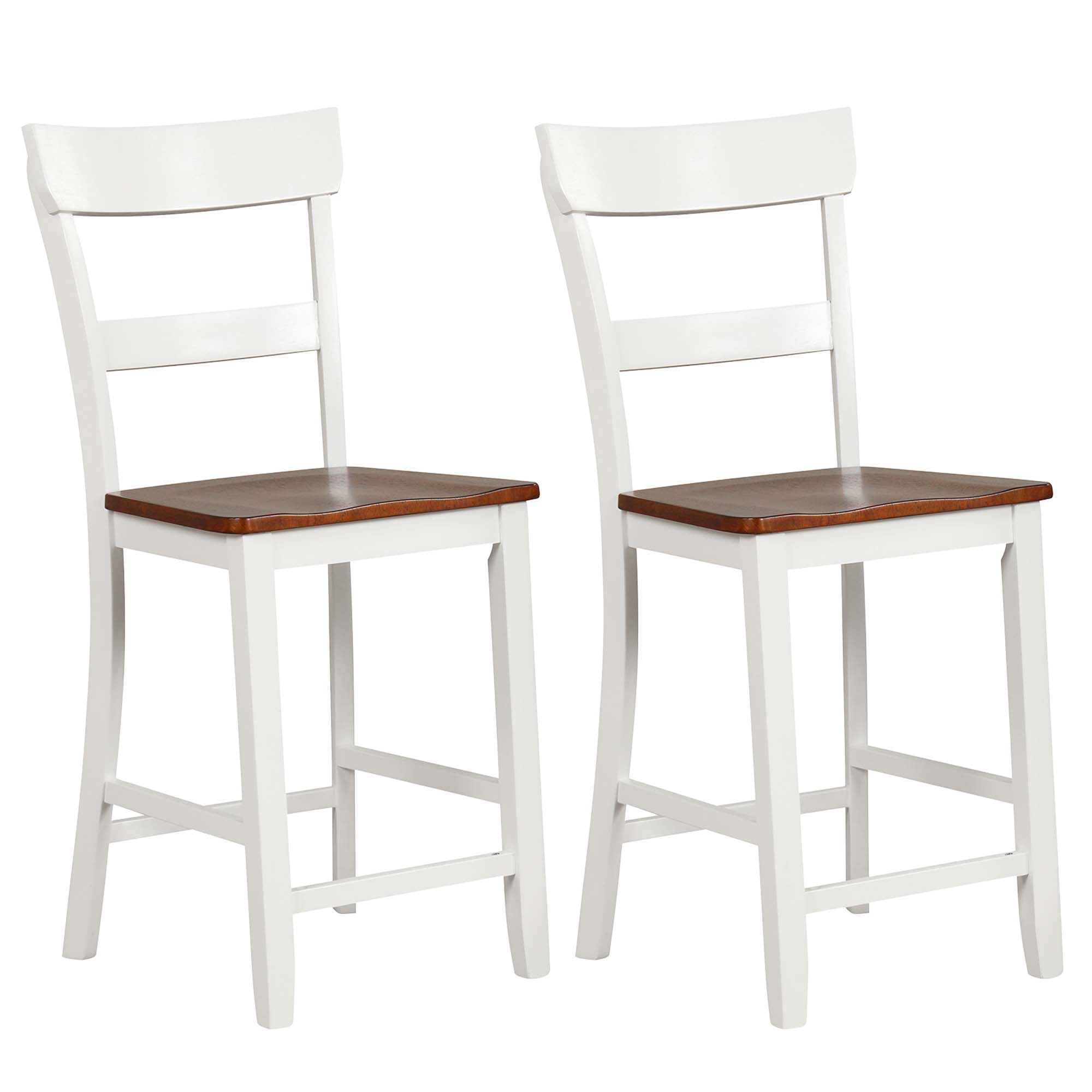 White and Brown Rubber Wood Farmhouse Bar Stools, Set of 2