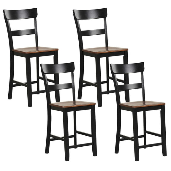 Costway Wooden Bar Stool Set of 4 Bar Chairs with LVL Rubber Wood Frame, Backrest, Footrest Black