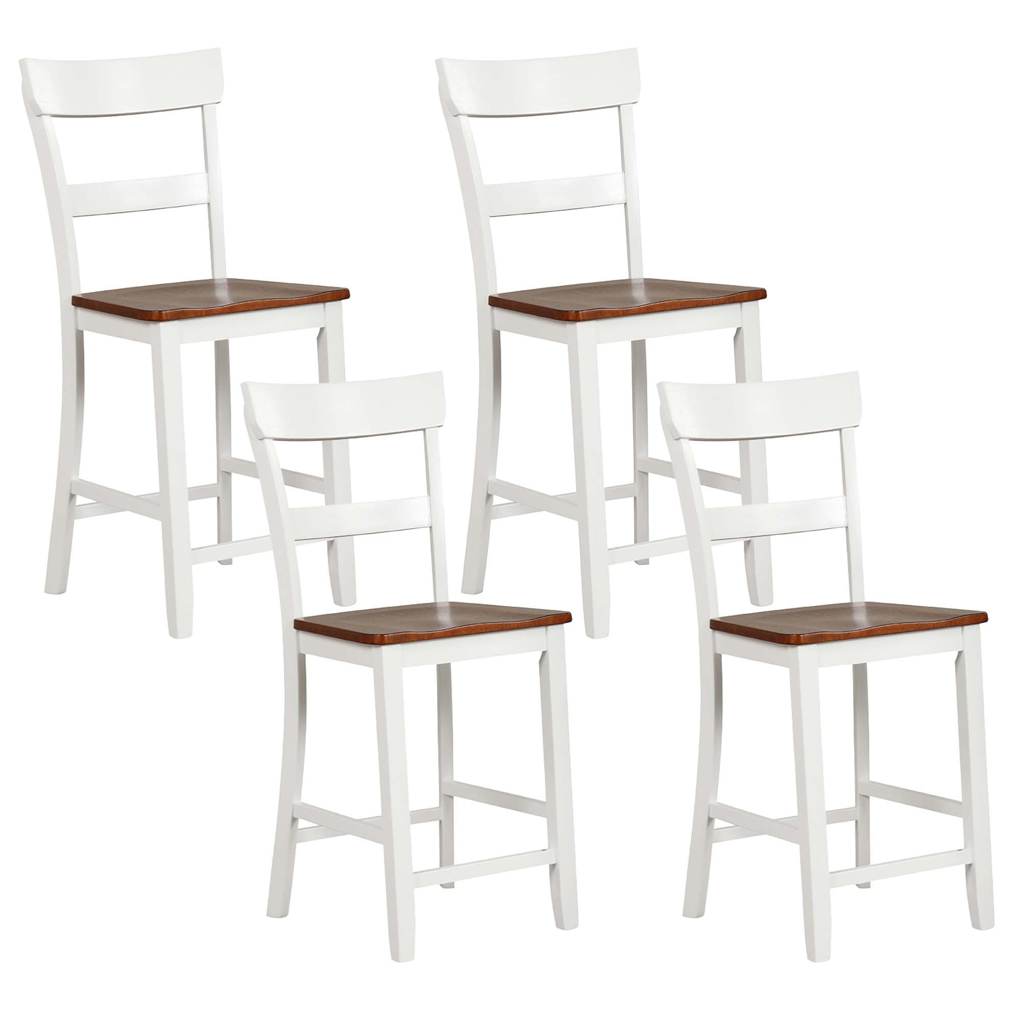 Costway Wooden Bar Stool Set of 4 Bar Chairs with LVL Rubber Wood Frame, Backrest, Footrest White