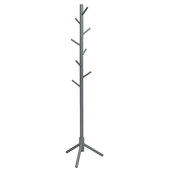 Costway Wooden Coat Rack Stand Hall Tree Entryway Organizer 2 Heights w/ 8 Hooks Grey