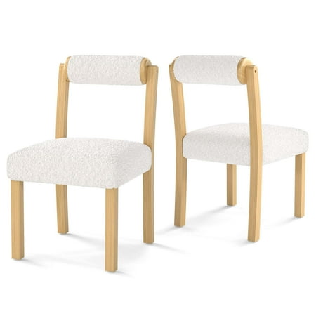 Costway - Wooden Dining Chair Set of 2 Faux Sherpa Upholstered Kitchen Dining Room Chairs - White