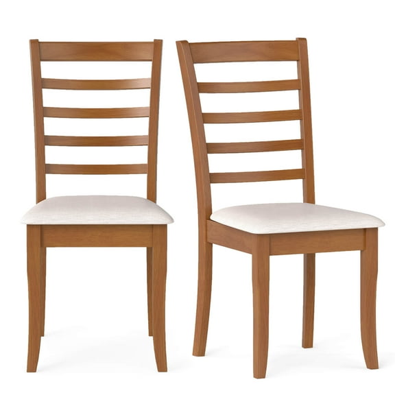 Costway Wooden Dining Chair Set of 2 Kitchen Chair with Rubber Wood Legs & Slatted Backrest Beige + Oak