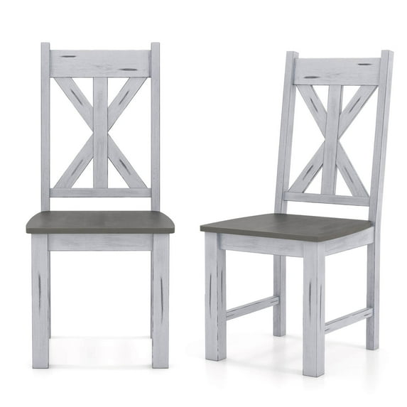 Costway Wooden Dining Chair Set of 2 with Rubber Wood Frame Elegant Hollowed Backrest