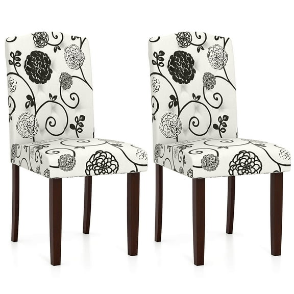 Costway Wooden Dining Chair Set of 2 with Rubber Wood Legs Padded Seat S Springs, Kitchen Beige