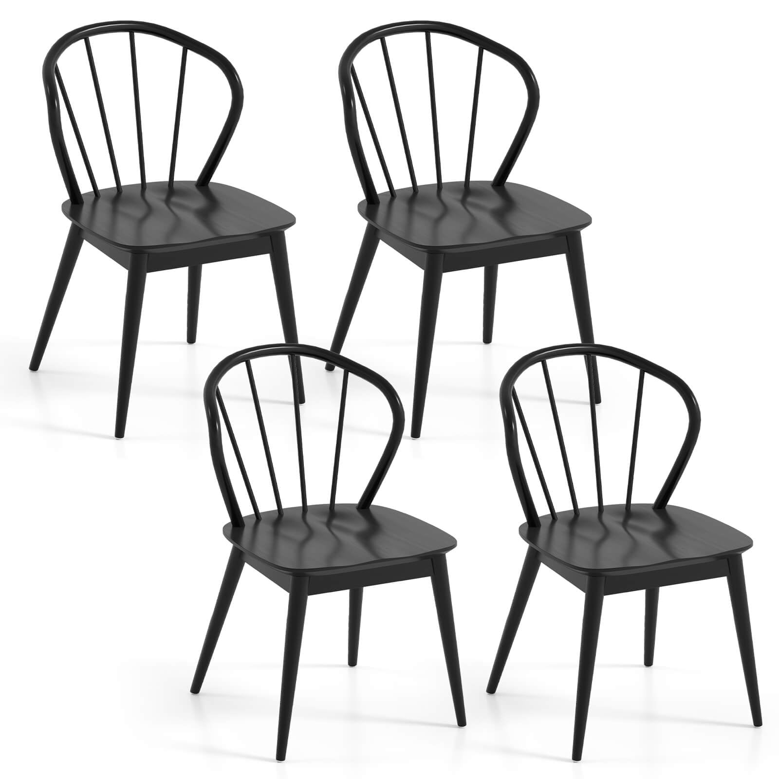 Costway Wooden Dining Chair Set of 4 with High Spindle Back Rubber Wood Legs Wide Seat Black
