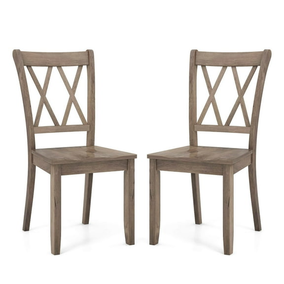 Costway Wooden Dining Chairs Set of 2 with Ergonomic Seat Rubber Wood Frame & High Backrest