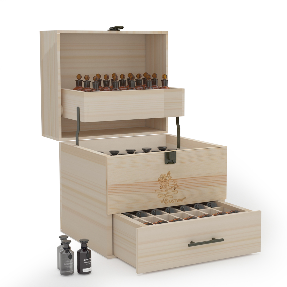 Costway Wooden Essential Oil Storage Box 3 Tier Oil Case Holder w