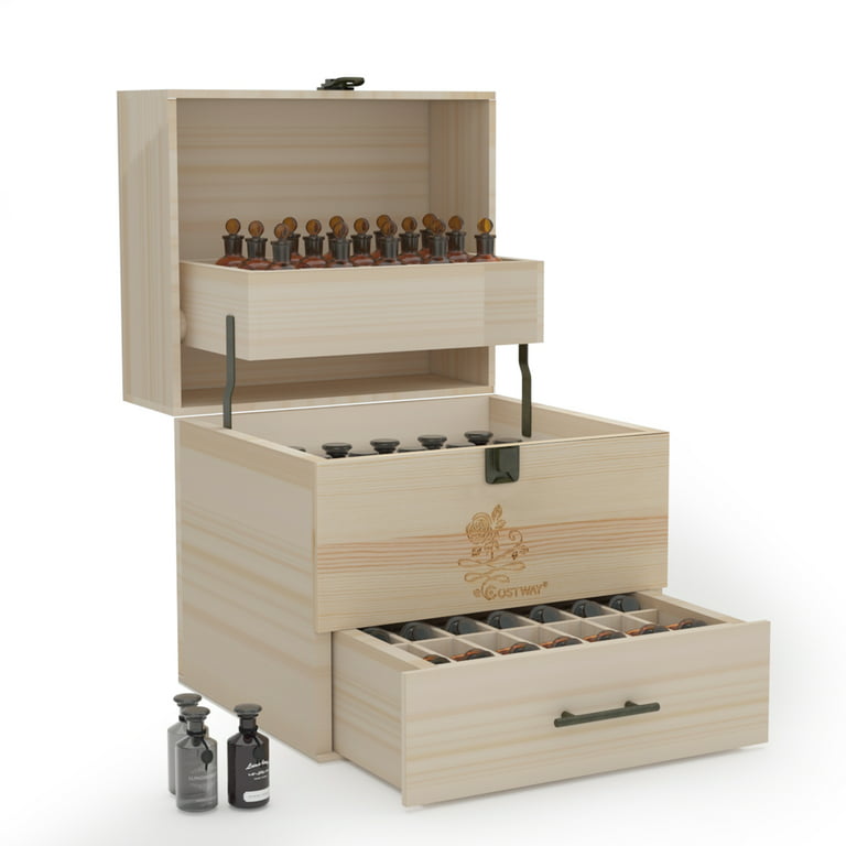 Costway Wooden Essential Oil Storage Box 3 Tier Oil Case Holder w/  Removable Inner Plank 