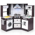thumbnail image 1 of Costway Wooden Kids Play Corner Kitchen with Realistic Lights & Sounds Lighted Range Hood Brown, 1 of 10