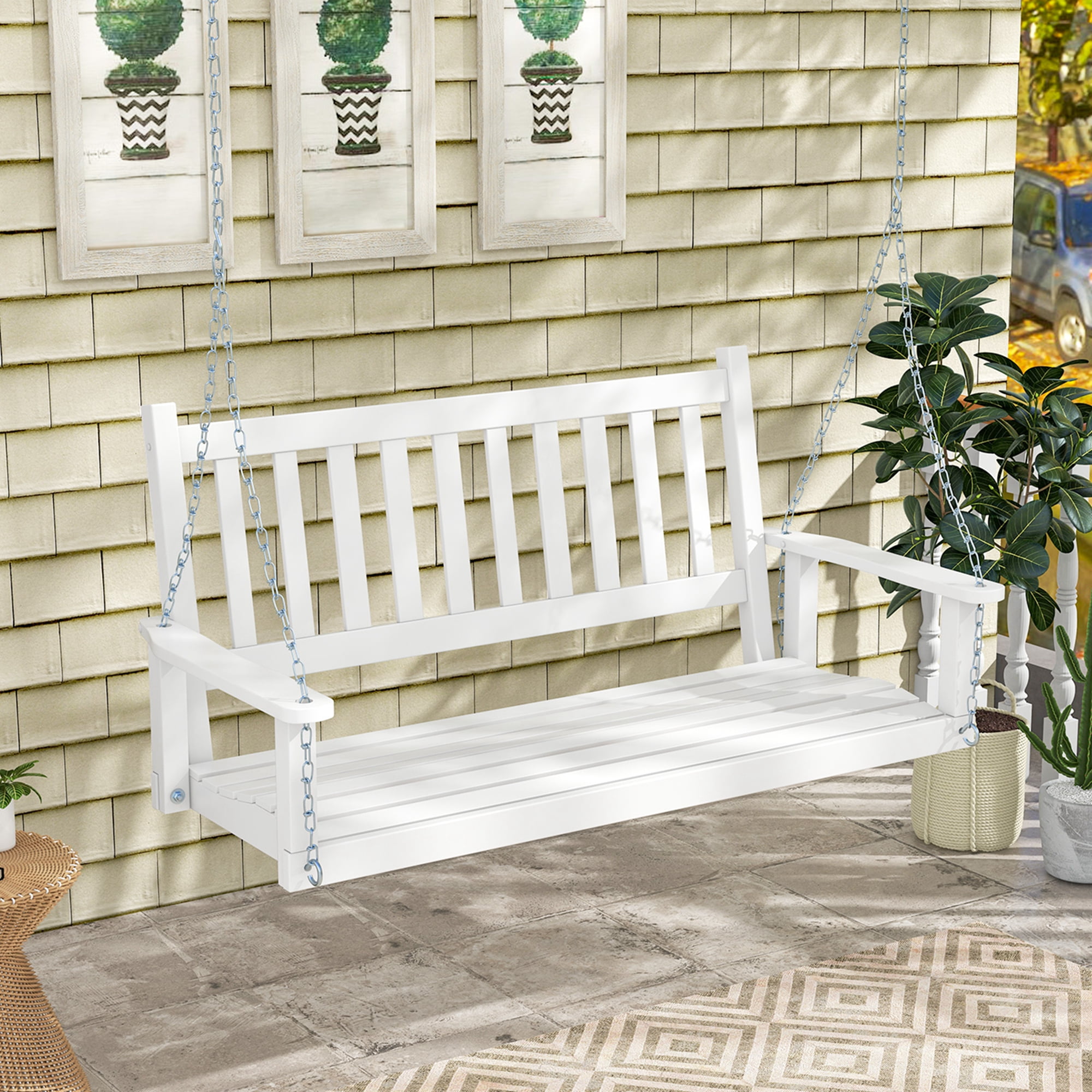 Costway 2-Person Wooden Porch Swing, Heavy Duty Patio Hanging