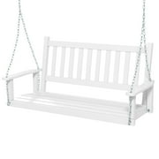 Costway Wooden Outdoor Porch Swing with Hanging Chains, White