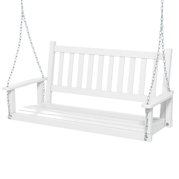Costway Wooden Outdoor Porch Swing with Hanging Chains, White