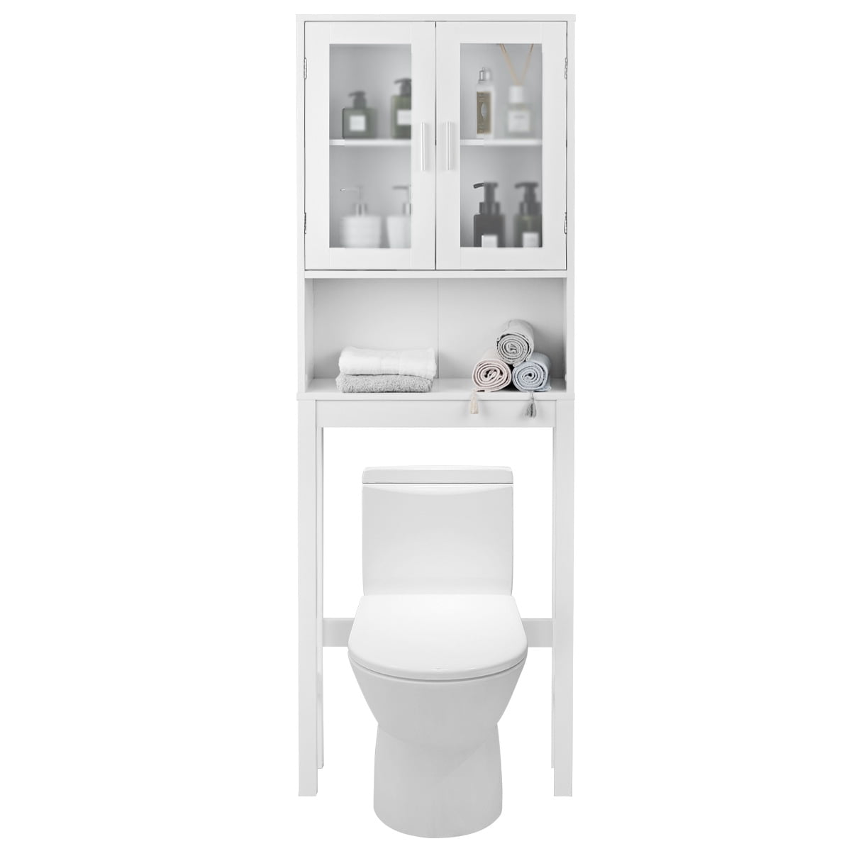 SESSLIFE Over Toilet Bathroom Organizer, Freestanding Bathroom Storage Rack  with Shelves and Doors, Over The Toilet Storage Cabinet for Small Places