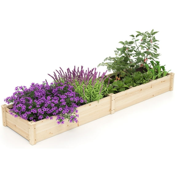 Costway Wooden Raised Garden Bed, Elevated Patio Planter with 7 Planting Compartments for Flower