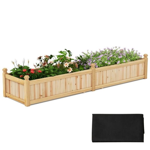 Costway Wooden Raised Garden Bed Outdoor Rectangular Planter Box whth Drainage Holes, Natural