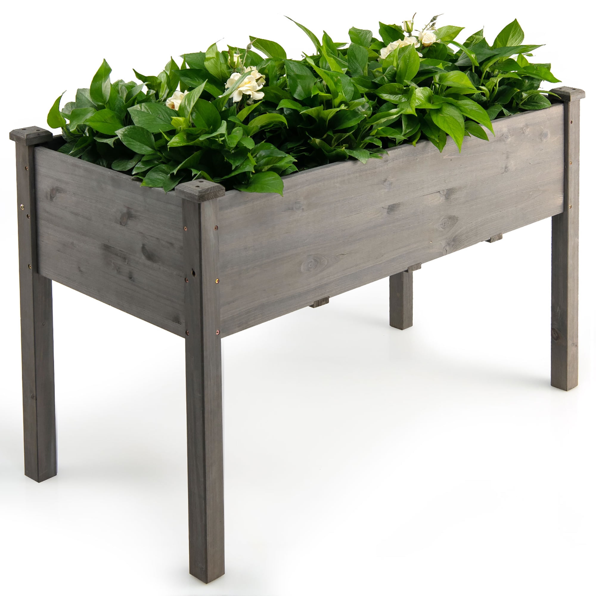 Walmart savings: Costway Outdoor Flower Plant Box with Legs - Wooden Raised Vegetable Garden Bed, Elevated Grow Planter, Grey