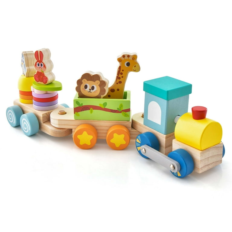 Costway Wooden Stackable Train Set Kids Educational Fun Cars with