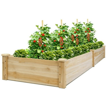 Costway Wooden Vegetable Raised Garden Bed Backyard Patio Grow Flowers Planter with 2 Planting Compartments