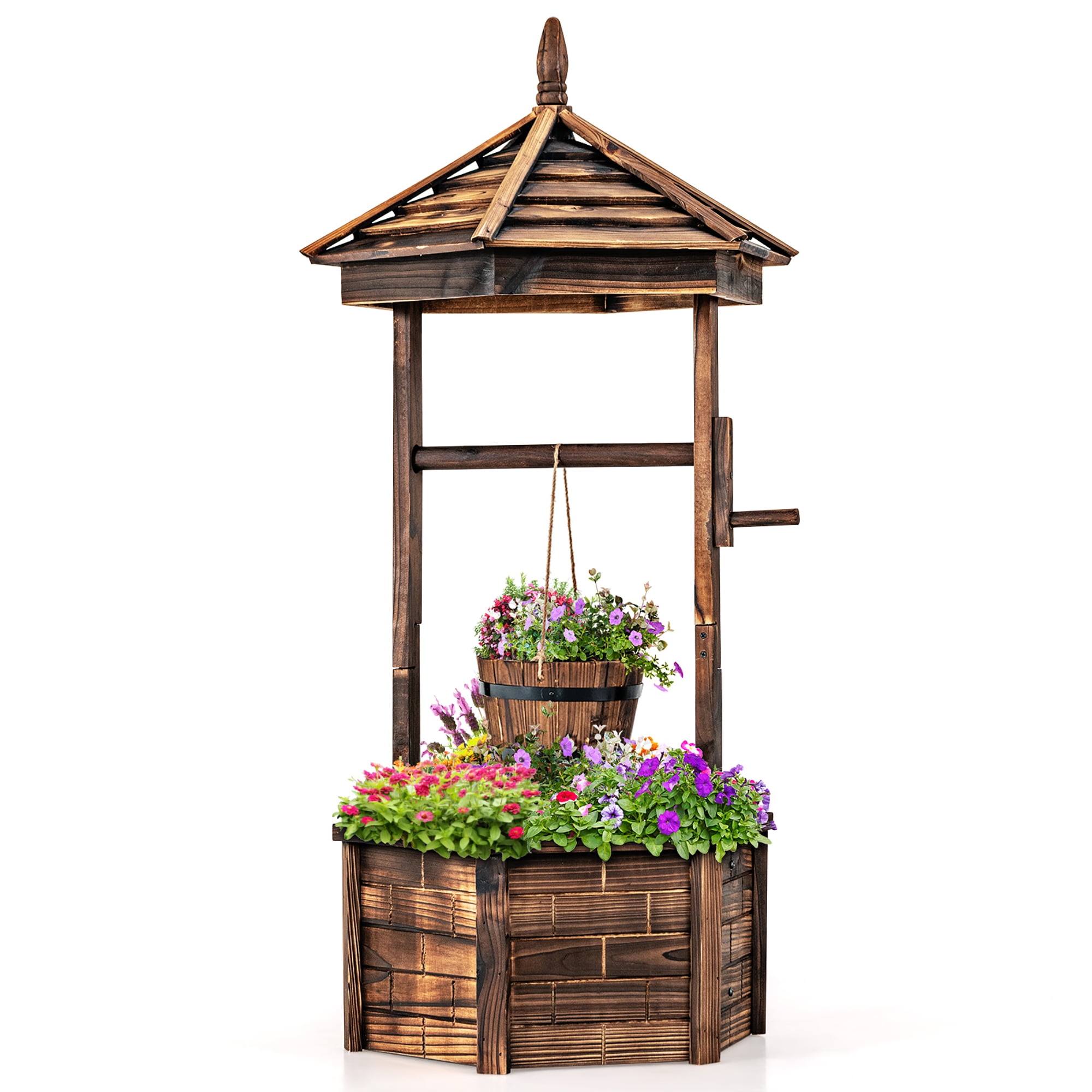 Costway Large Wooden Wishing Well Planter for Yard and Patio